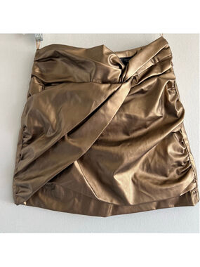 ZARA Bronze Faux Leather Ruched Mini Skirt M